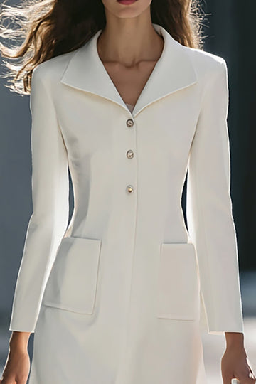 Single Breasted Midi Ivory Work Dress With Pockets
